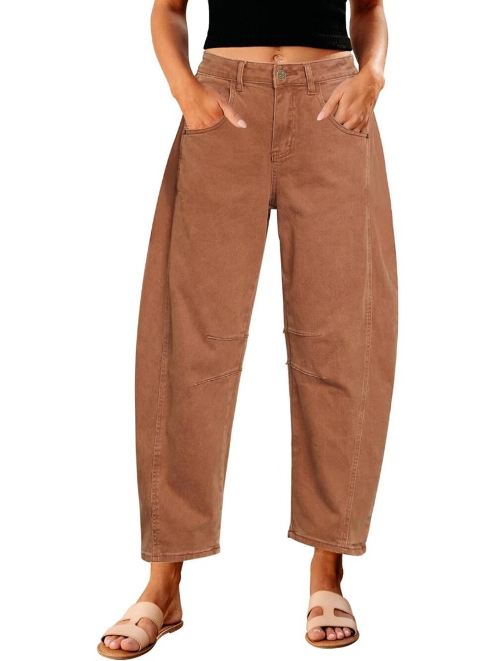 Barrel Jeans for Women High Waist Baggy Cropped Stretch Denim Pants